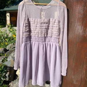 Free People Lavender Midi Chiffon & Lace Dress